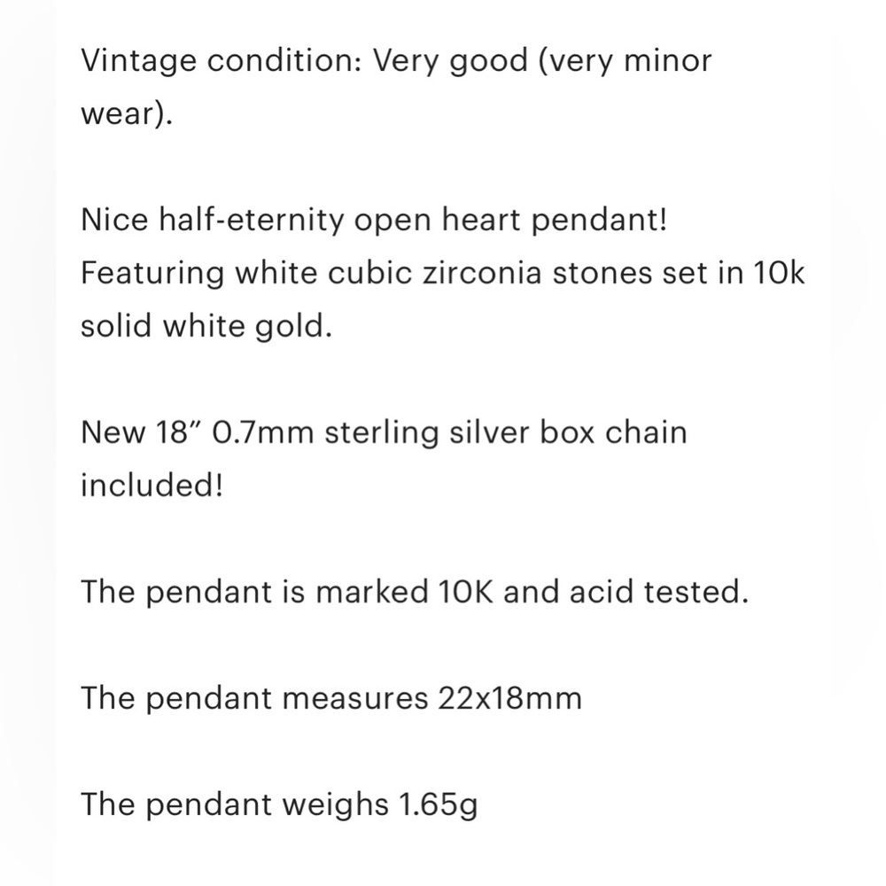 10K white cubic zirconia cz open heart half eternity paved white gold pendant‍ - Picture 9 of 9